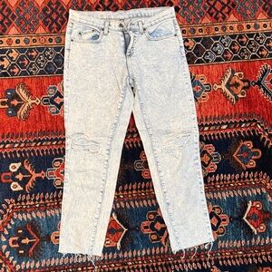 Zara Light Blue Distressed Ankle Jeans